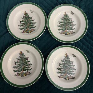 SPODE CHRISTMAS TREE SET OF 4 SALAD/DESSERT PLATES - FREE SHIPPING!